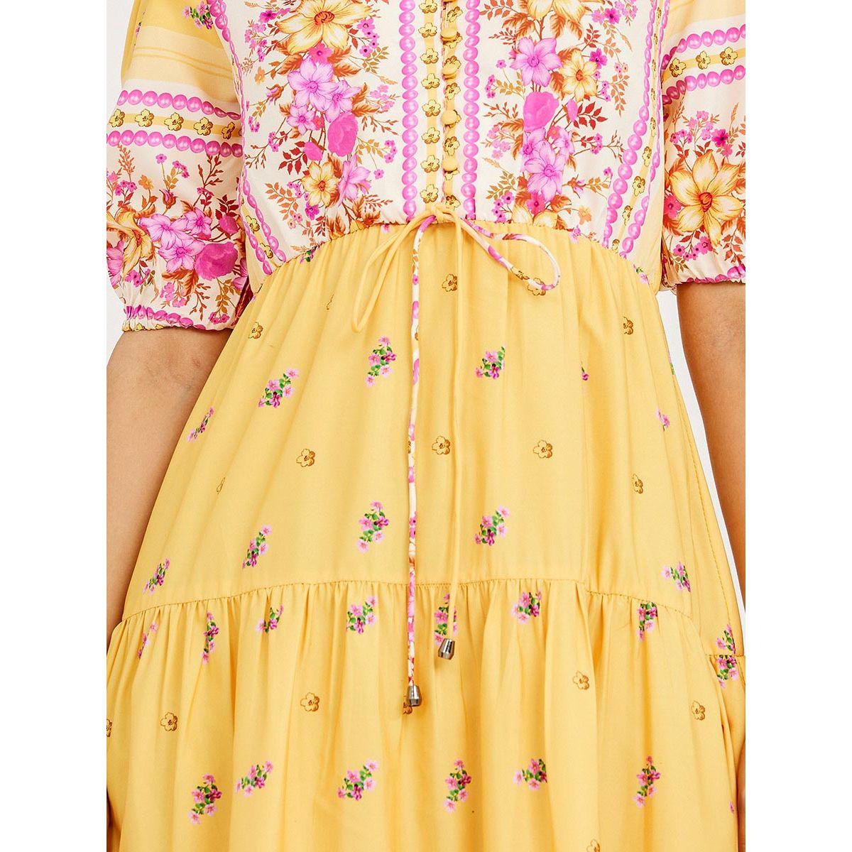 Styli Cuffed Sleeves Floral Border Print A-Line Midi Dress-women-clothing-dresses-image-3