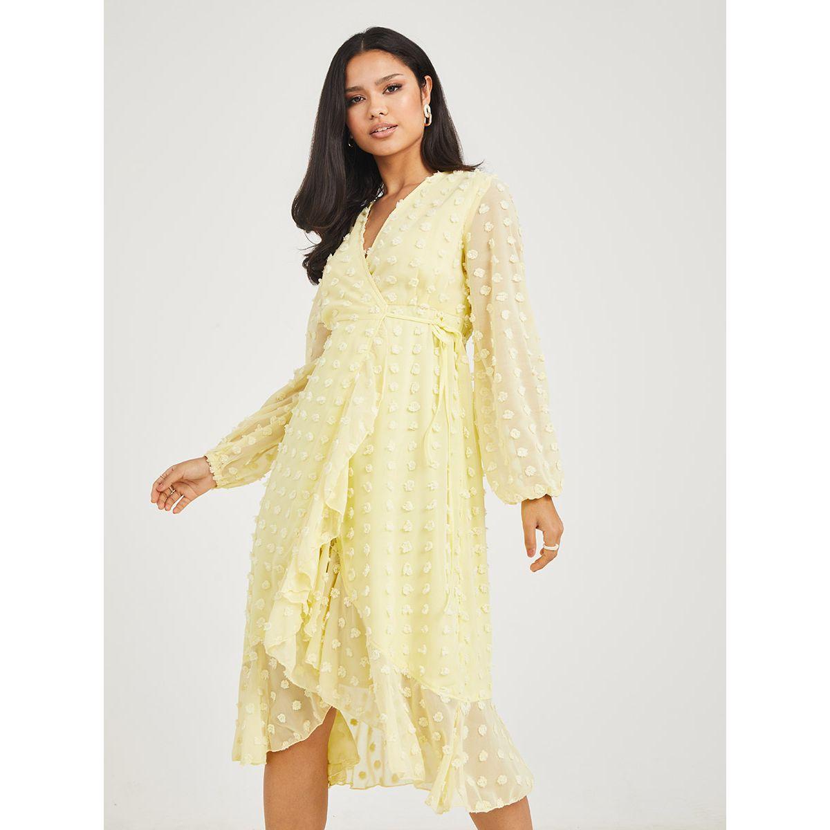 Styli Long Sleeves Frill Detail Dobby Wrap Midi Dress-women-clothing-dresses-image-2