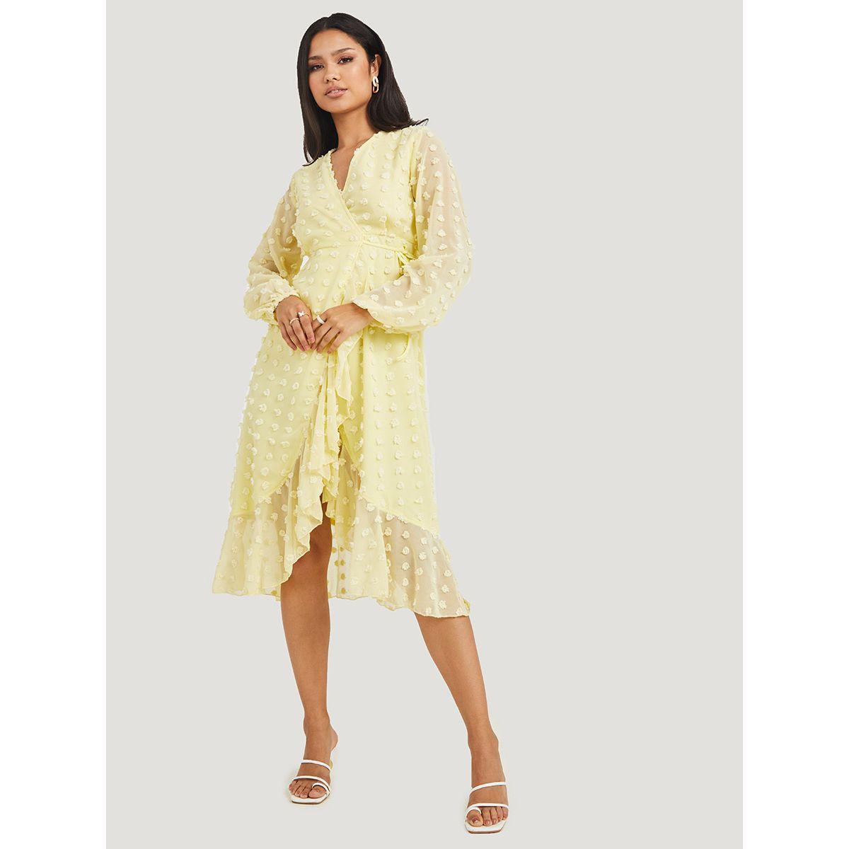 Styli Long Sleeves Frill Detail Dobby Wrap Midi Dress-women-clothing-dresses-image-4
