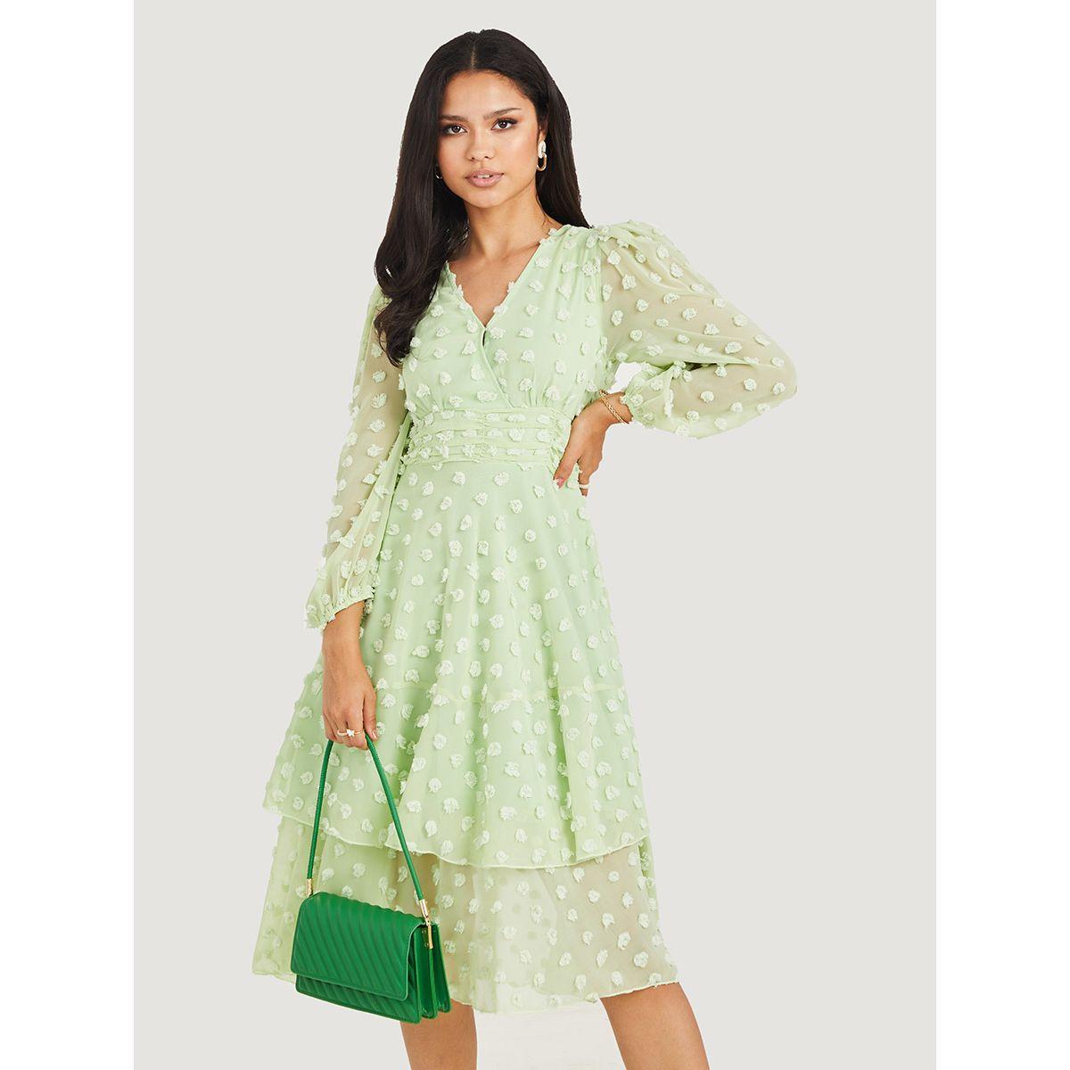 Styli Long Sheer Sleeves Dobby Wrap Front Midi Dress-women-clothing-dresses-image-2