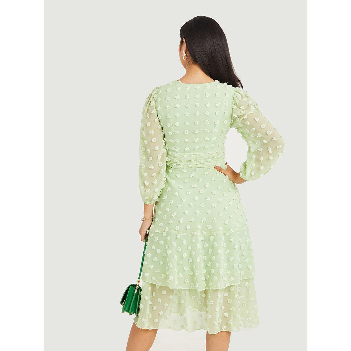 Styli Long Sheer Sleeves Dobby Wrap Front Midi Dress-women-clothing-dresses-image-4