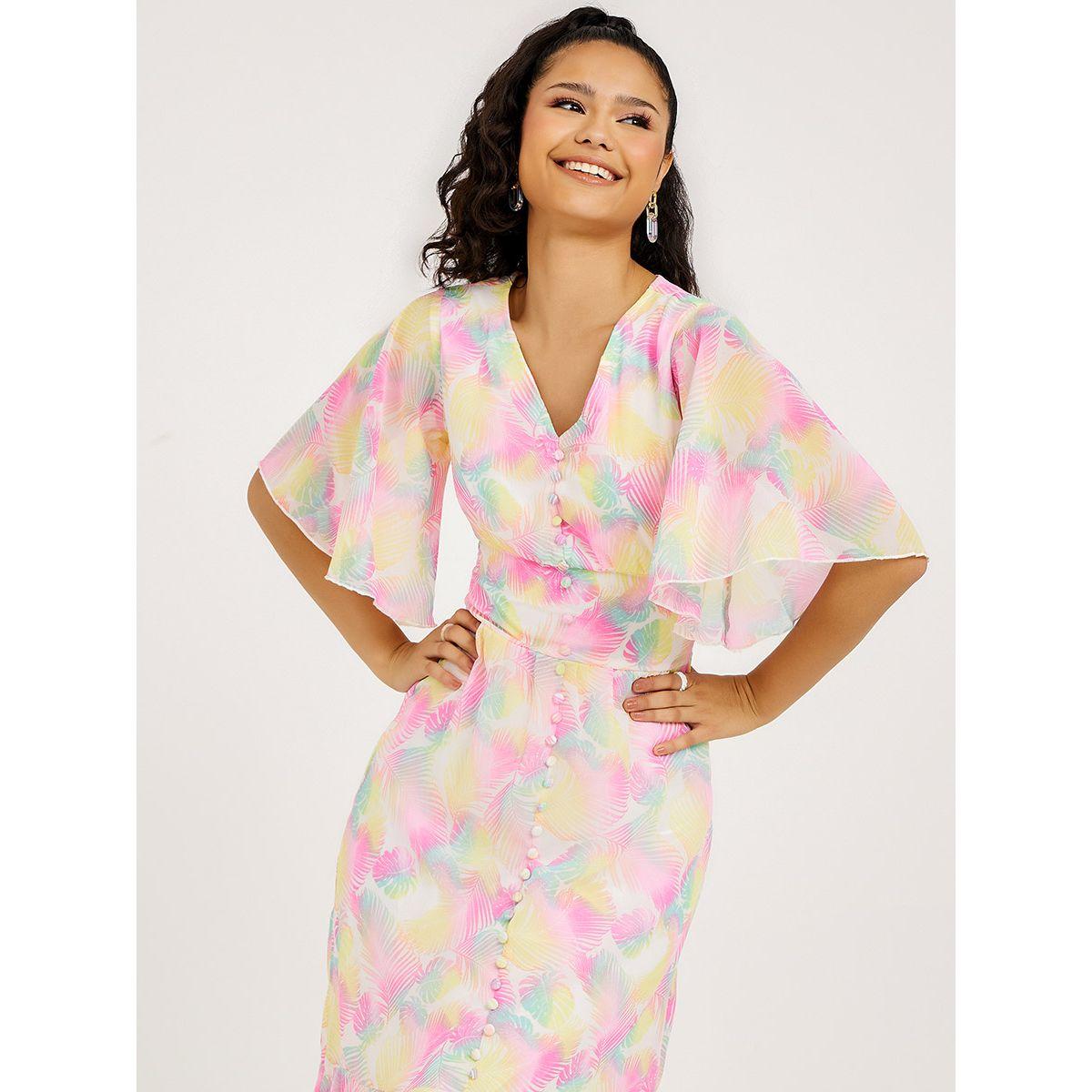 Styli Flare Sleeves Palm Print Maxi Dress with Button Detail-women-clothing-dresses-image-3