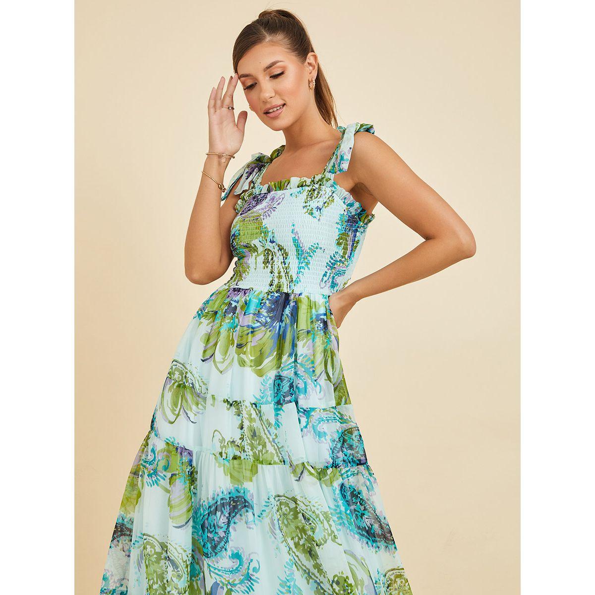 Styli Tie Shoulder Strap Abstract Print A-Line Maxi Dress-women-clothing-dresses-image-2