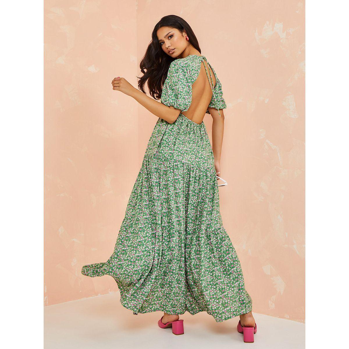 Styli Cuffed Sleeves Open Back Detail Tiered Maxi dress-women-clothing-dresses-image-1