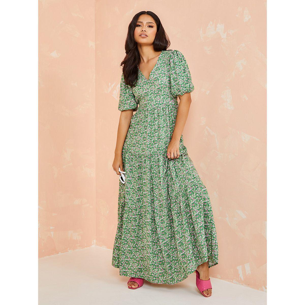 Styli Cuffed Sleeves Open Back Detail Tiered Maxi dress-women-clothing-dresses-image-2