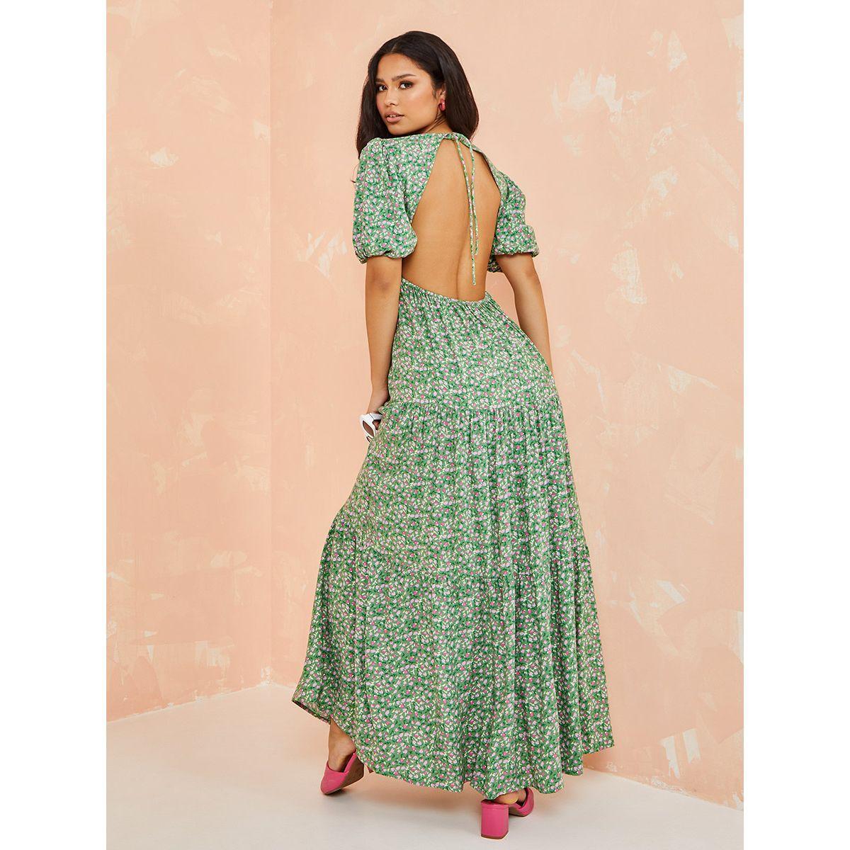 Styli Cuffed Sleeves Open Back Detail Tiered Maxi dress-women-clothing-dresses-image-5