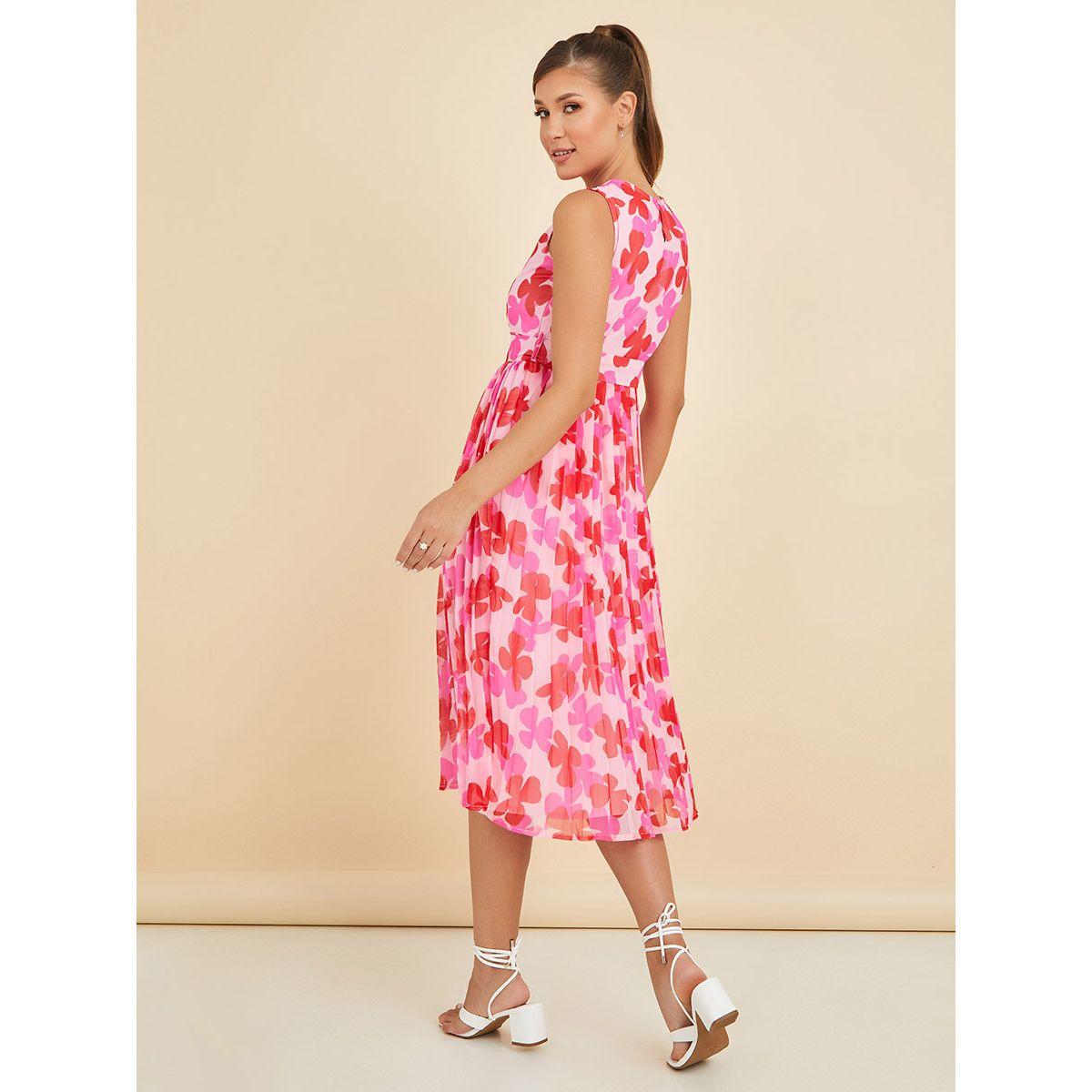 Styli Sleeveless Floral Print Pleated Midi Dress with Belt-women-clothing-dresses-image-4