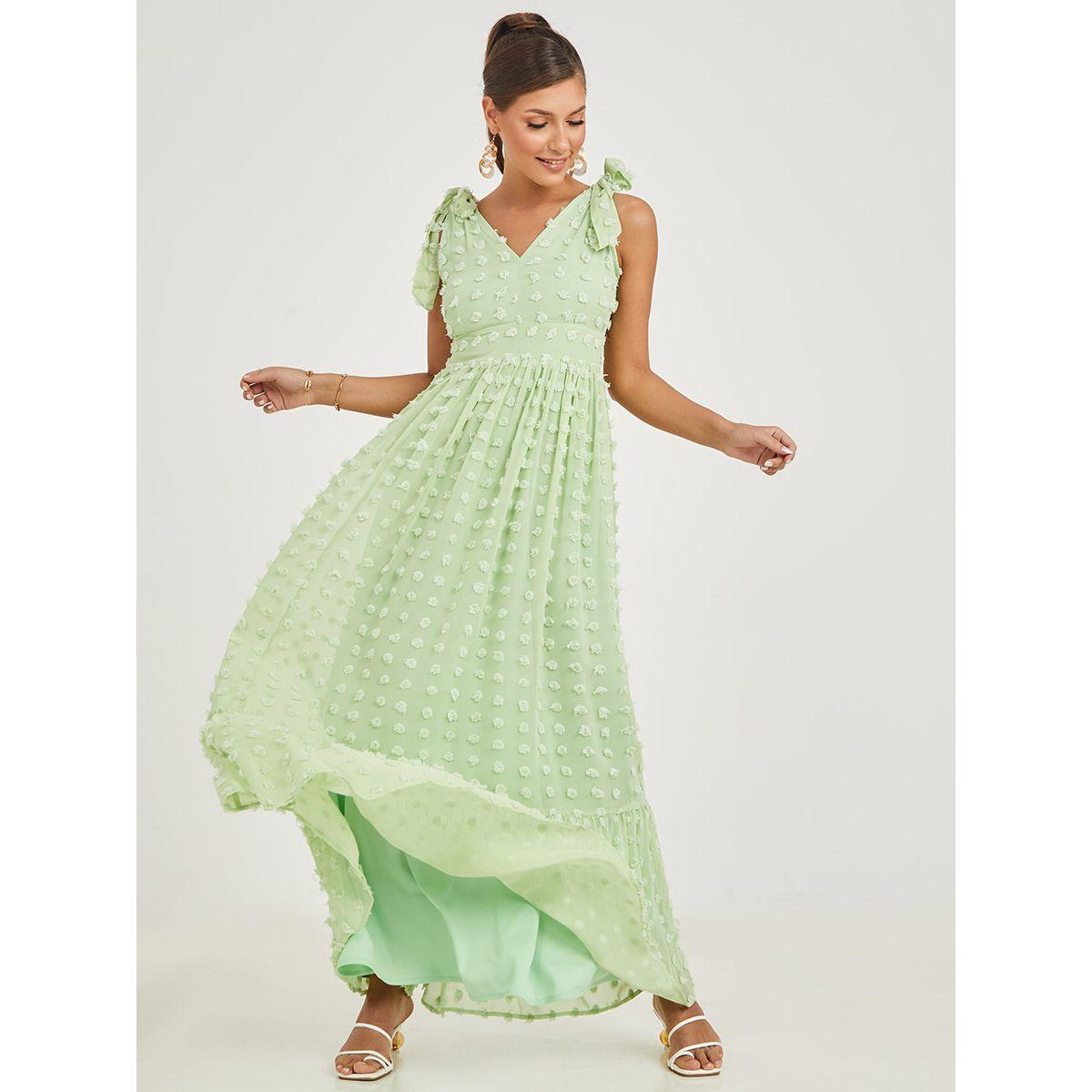 Styli Tie Shoulder Strap Dobby Self Design A-Line Maxi Dress-women-clothing-dresses-image-1