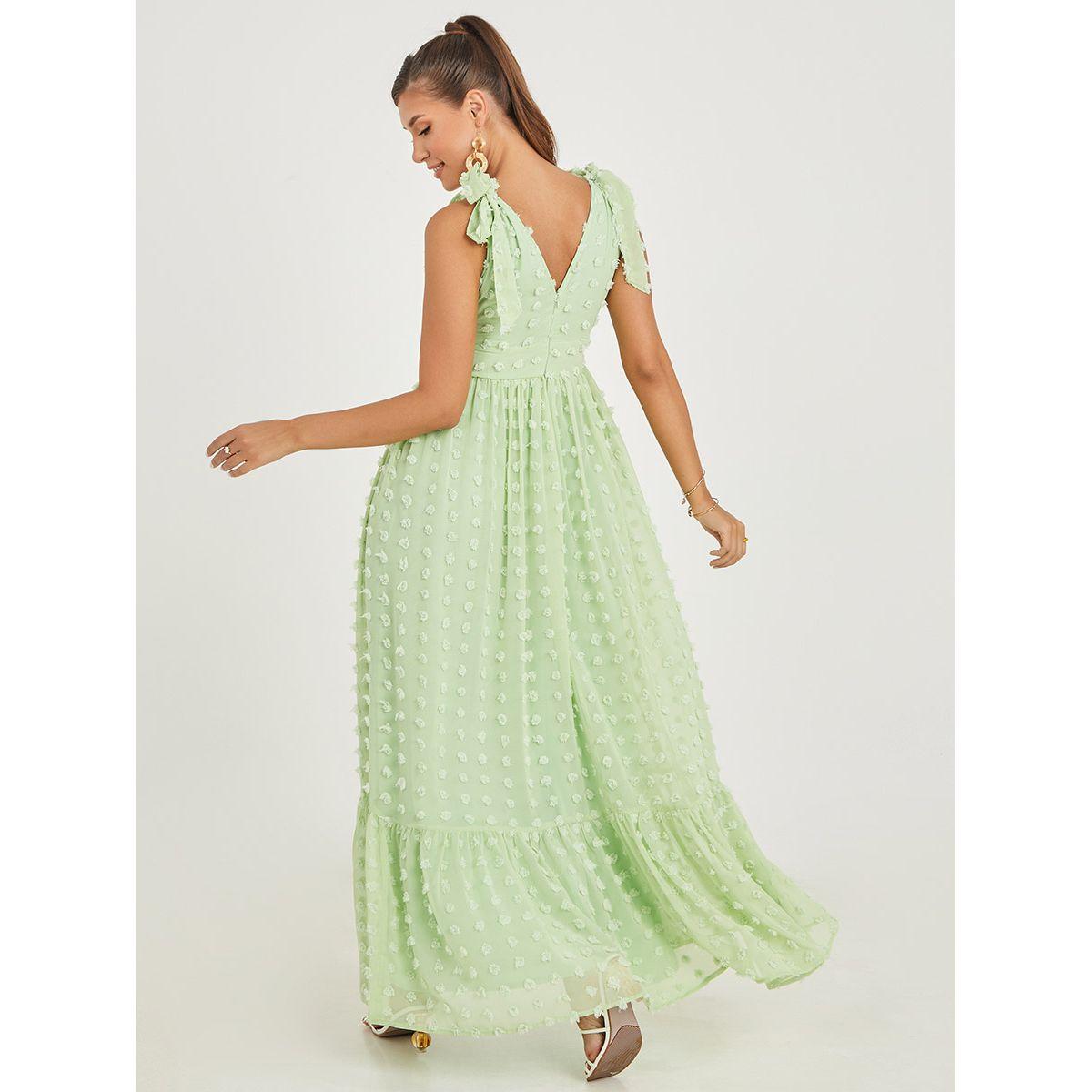 Styli Tie Shoulder Strap Dobby Self Design A-Line Maxi Dress-women-clothing-dresses-image-5