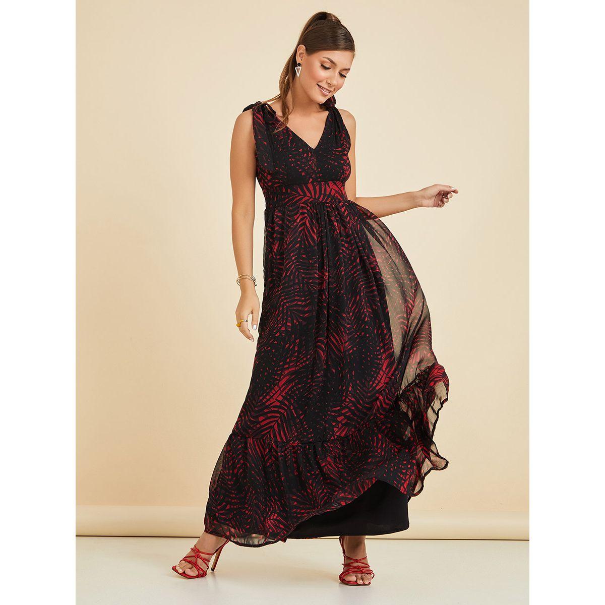 Styli Tie Shoulder Strap Self Design A-Line Maxi Dress-women-clothing-dresses-image-1