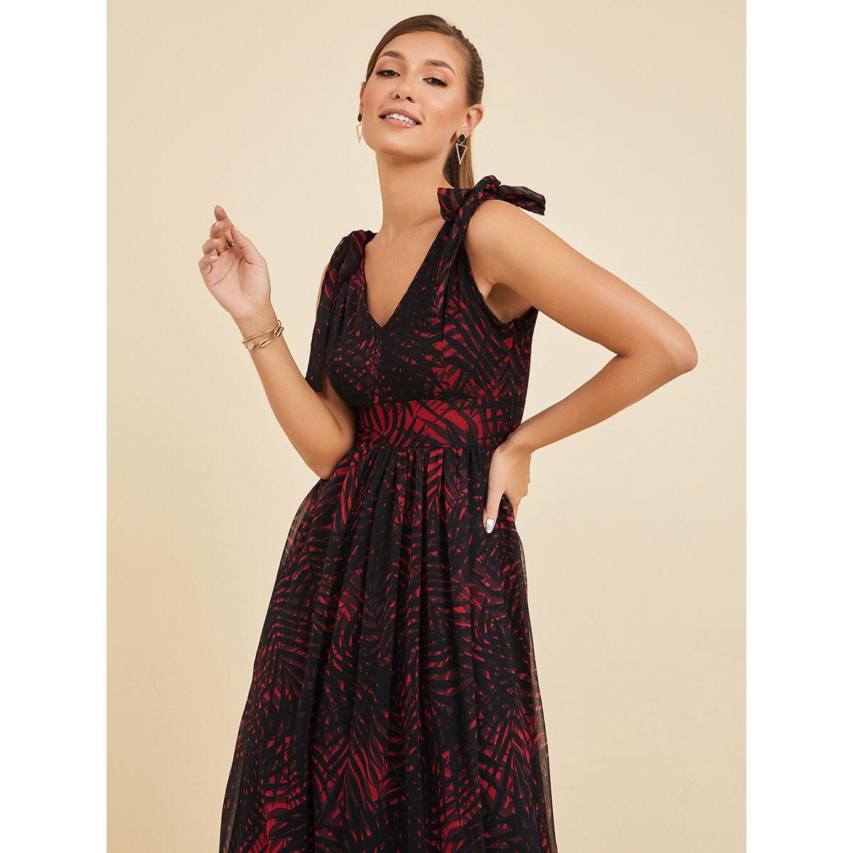 Styli Tie Shoulder Strap Self Design A-Line Maxi Dress-women-clothing-dresses-image-2