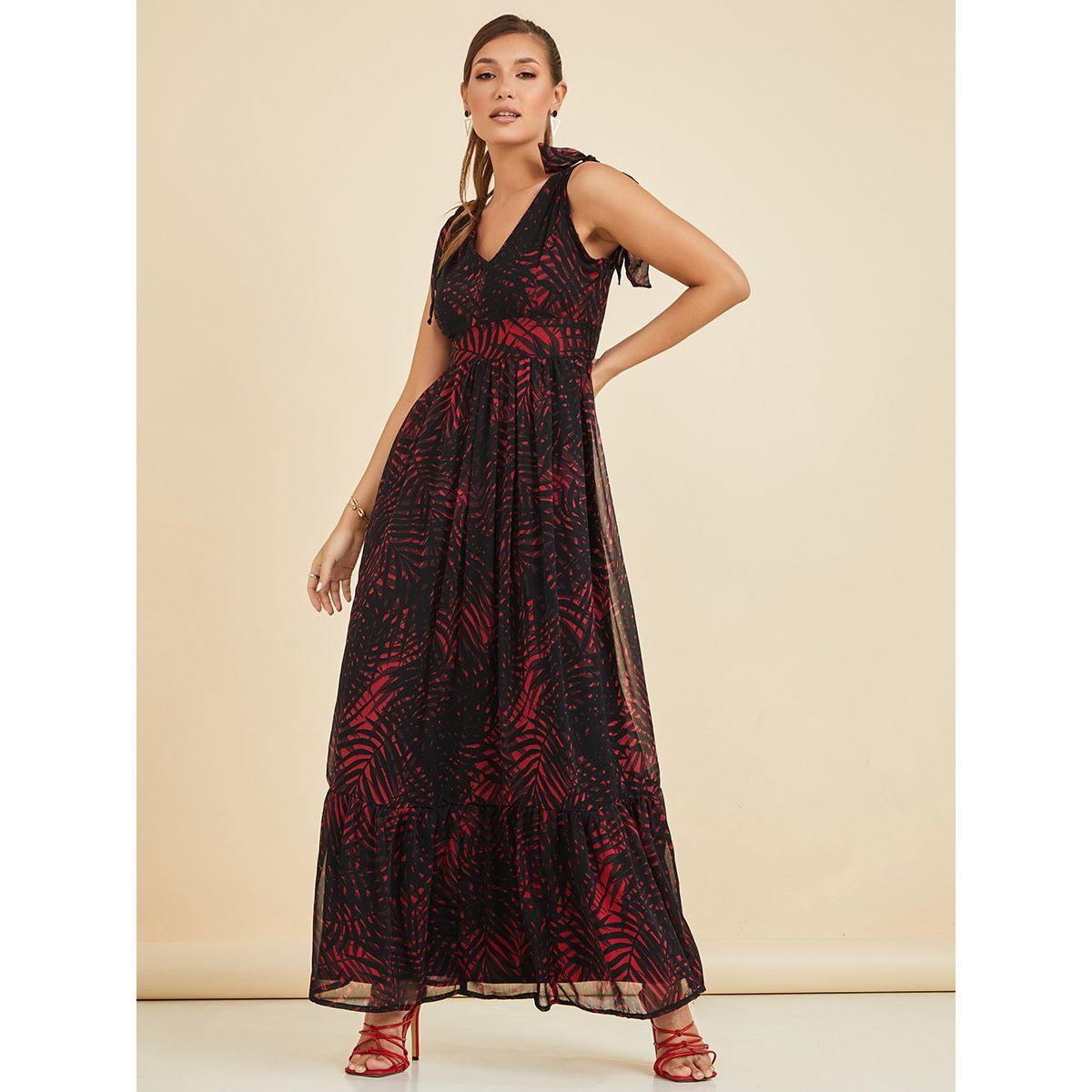 Styli Tie Shoulder Strap Self Design A-Line Maxi Dress-women-clothing-dresses-image-3