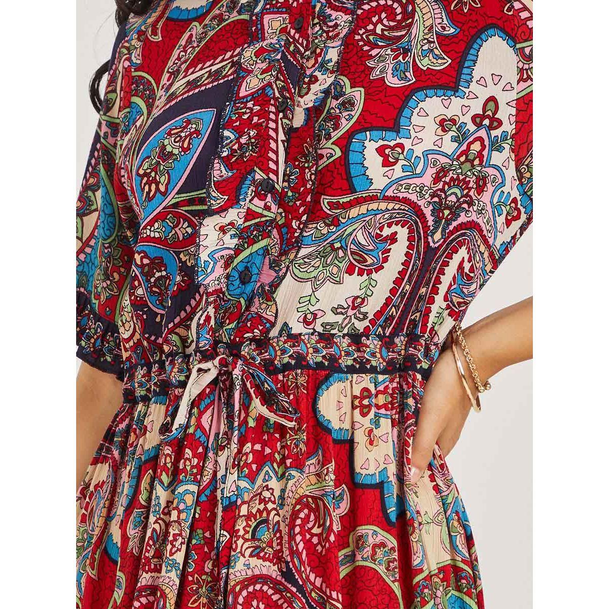 Styli Short Sleeves Floral Paisley Print Shirt Maxi Dress-women-clothing-dresses-image-4