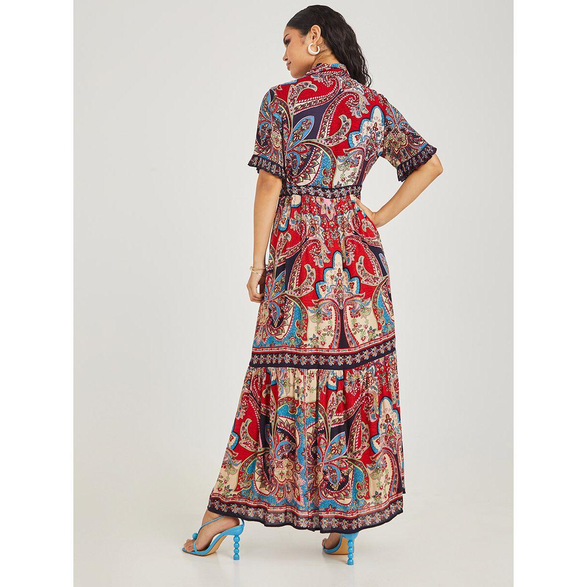 Styli Short Sleeves Floral Paisley Print Shirt Maxi Dress-women-clothing-dresses-image-5