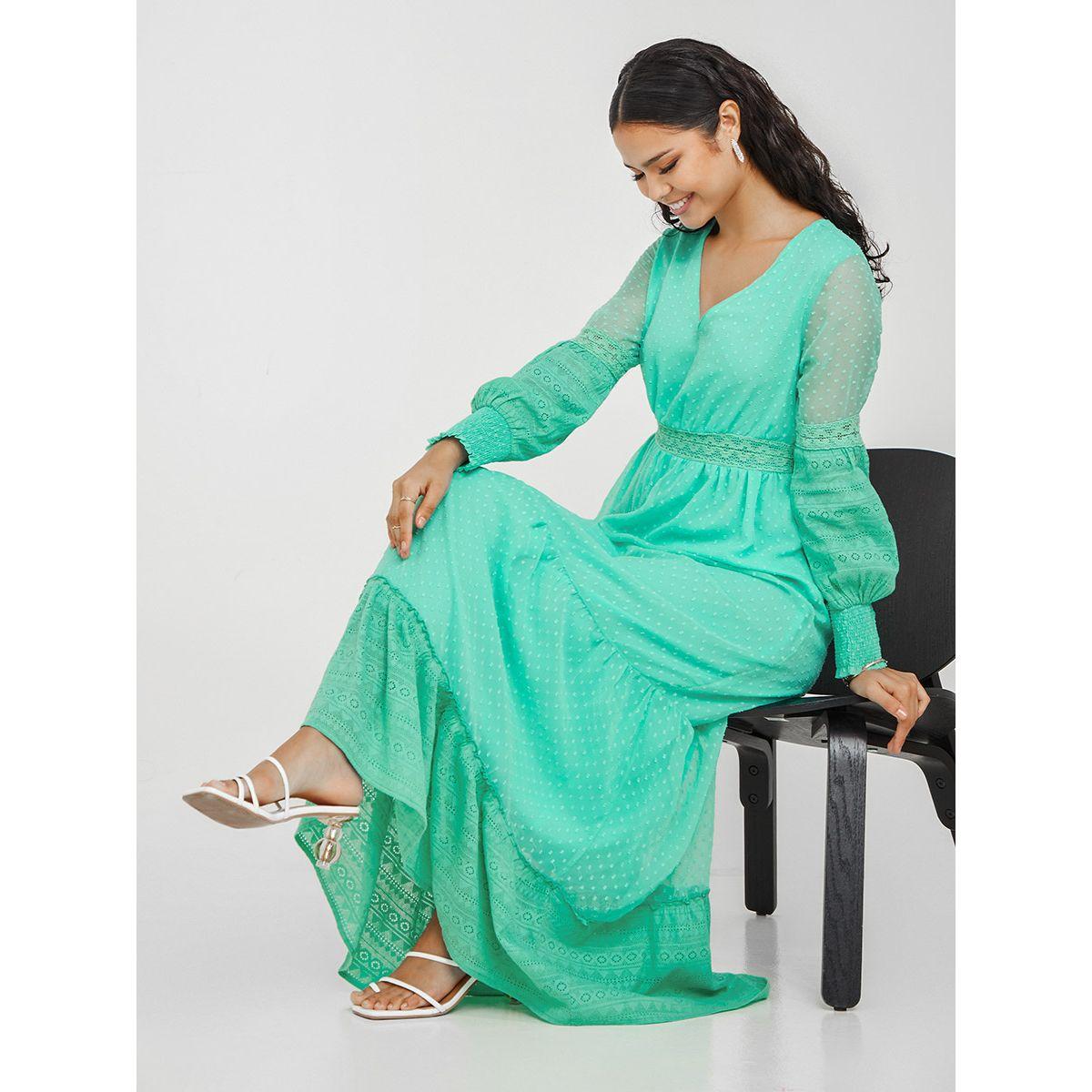 Styli Bishop Sleeves Lace Insert Dobby A-Line Maxi Dress-women-clothing-dresses-image-1