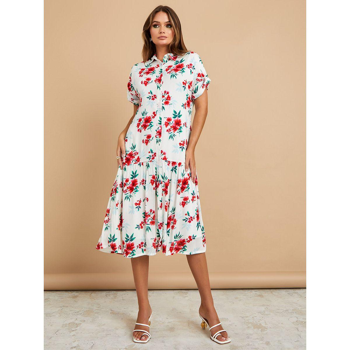 Styli Roll-Up Sleeves Floral Print Shirt Midi Dress-women-clothing-dresses-image-2
