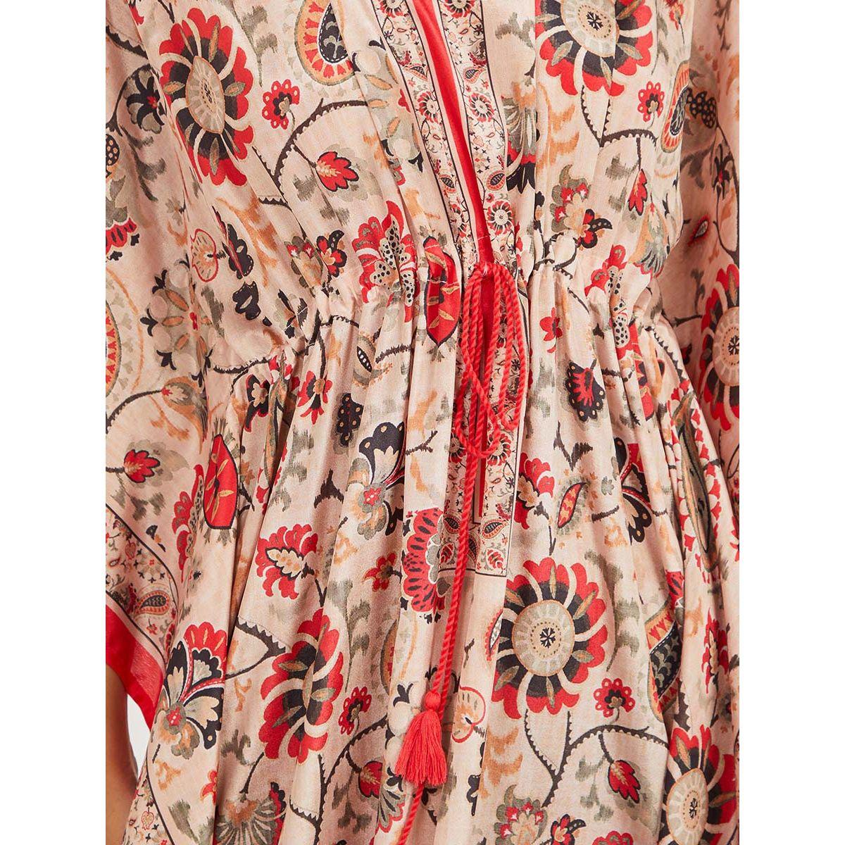 Styli 3/4 Sleeves Printed Kaftan Maxi Dress with Drawstring Detail-women-clothing-dresses-image-4