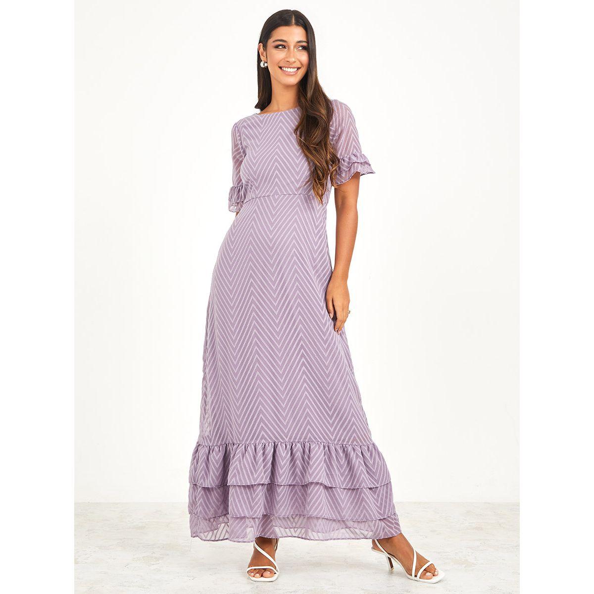 Styli Short Sleeves Zigzag Texture Pattern A-Line Maxi Dress-women-clothing-dresses-image-1