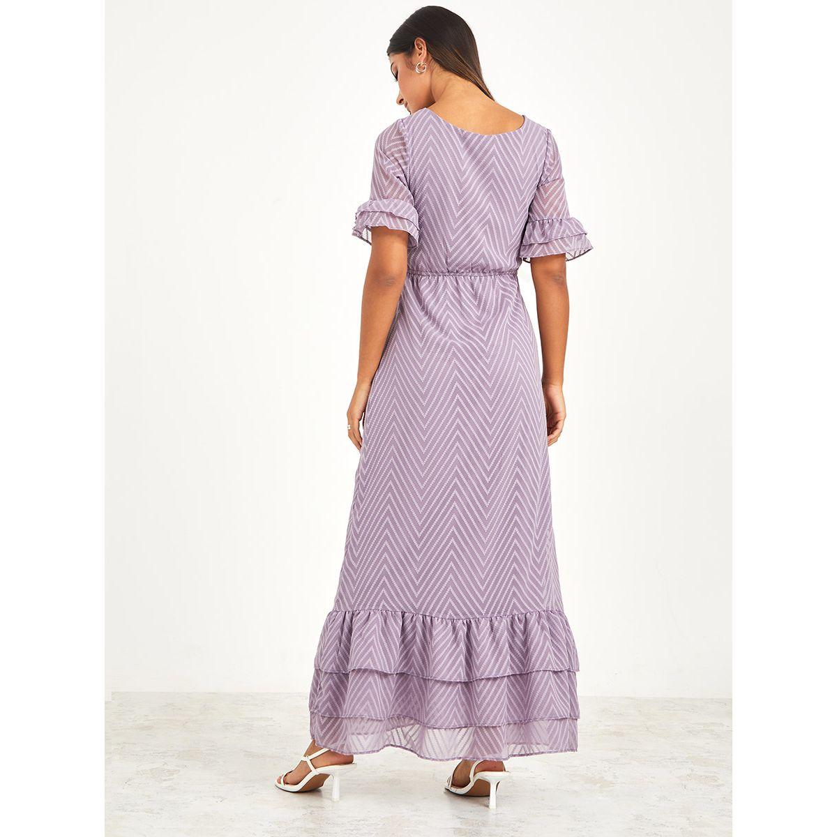 Styli Short Sleeves Zigzag Texture Pattern A-Line Maxi Dress-women-clothing-dresses-image-4