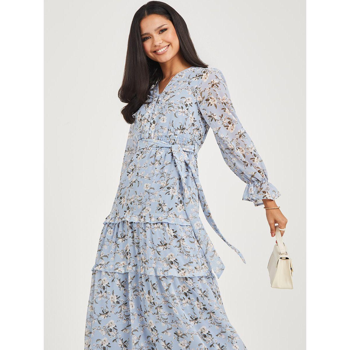 Styli Long Sleeves Floral Tiered Maxi Dress with Tie Belt-women-clothing-dresses-image-2