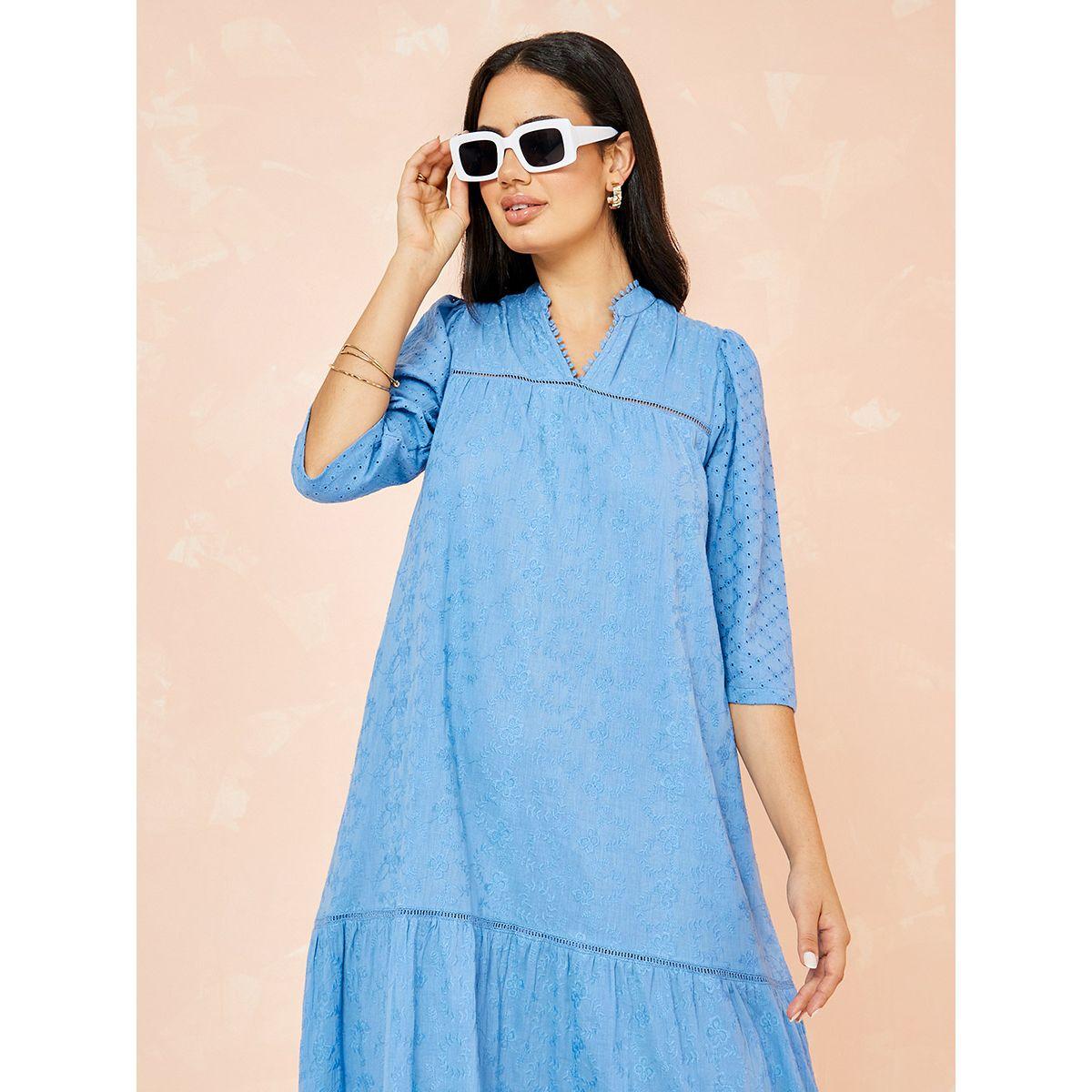 Styli 3/4 Sleeves Schiffli Tiered Maxi Dress-women-clothing-dresses-image-2