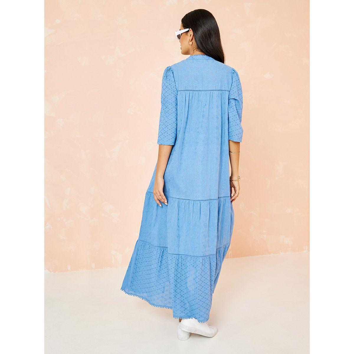 Styli 3/4 Sleeves Schiffli Tiered Maxi Dress-women-clothing-dresses-image-4