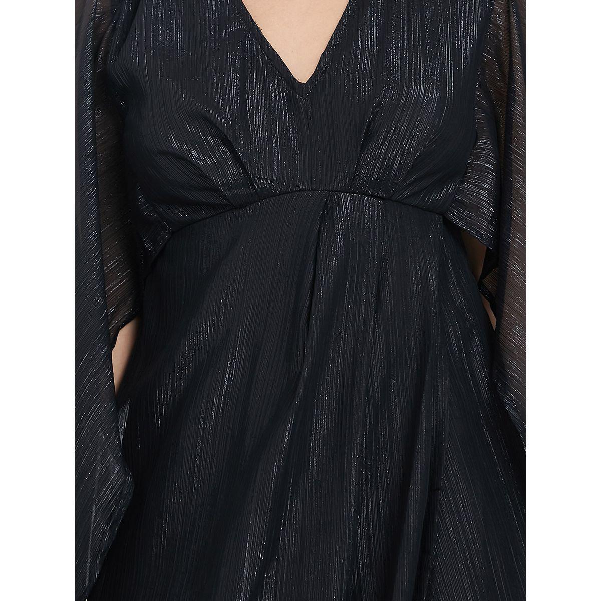 Styli Long Flare Sleeves Self Design Wrap Front Maxi Dress-women-clothing-dresses-image-3