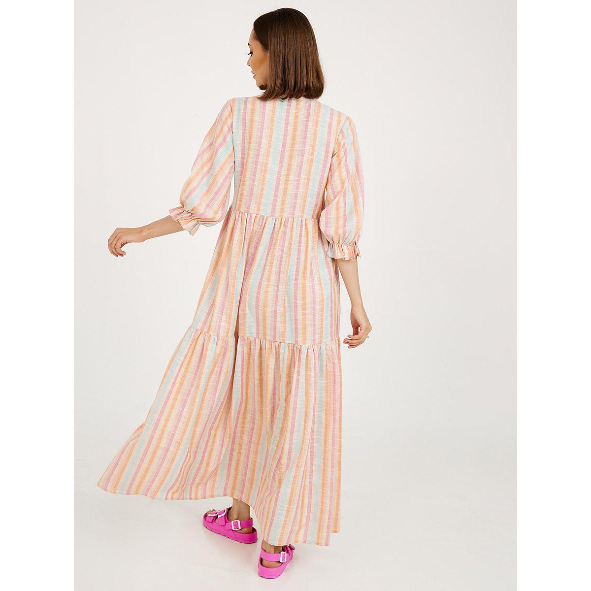 Styli 3/4 Sleeves Striped A-Line Maxi Dress-women-clothing-dresses-image-4