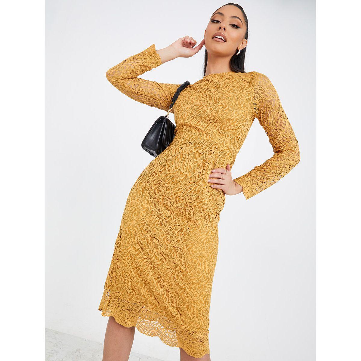 فستان ميدي بديكون بتداخلات دانتيل-women-clothing-dresses-image-1