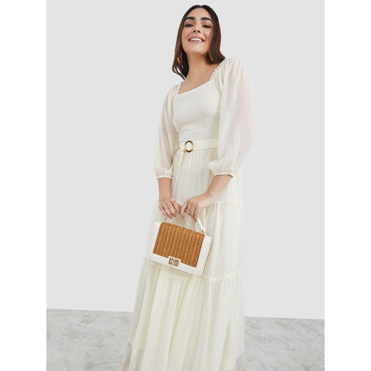 فستان طويل شيفون مزين بطيات-women-clothing-dresses-image-1