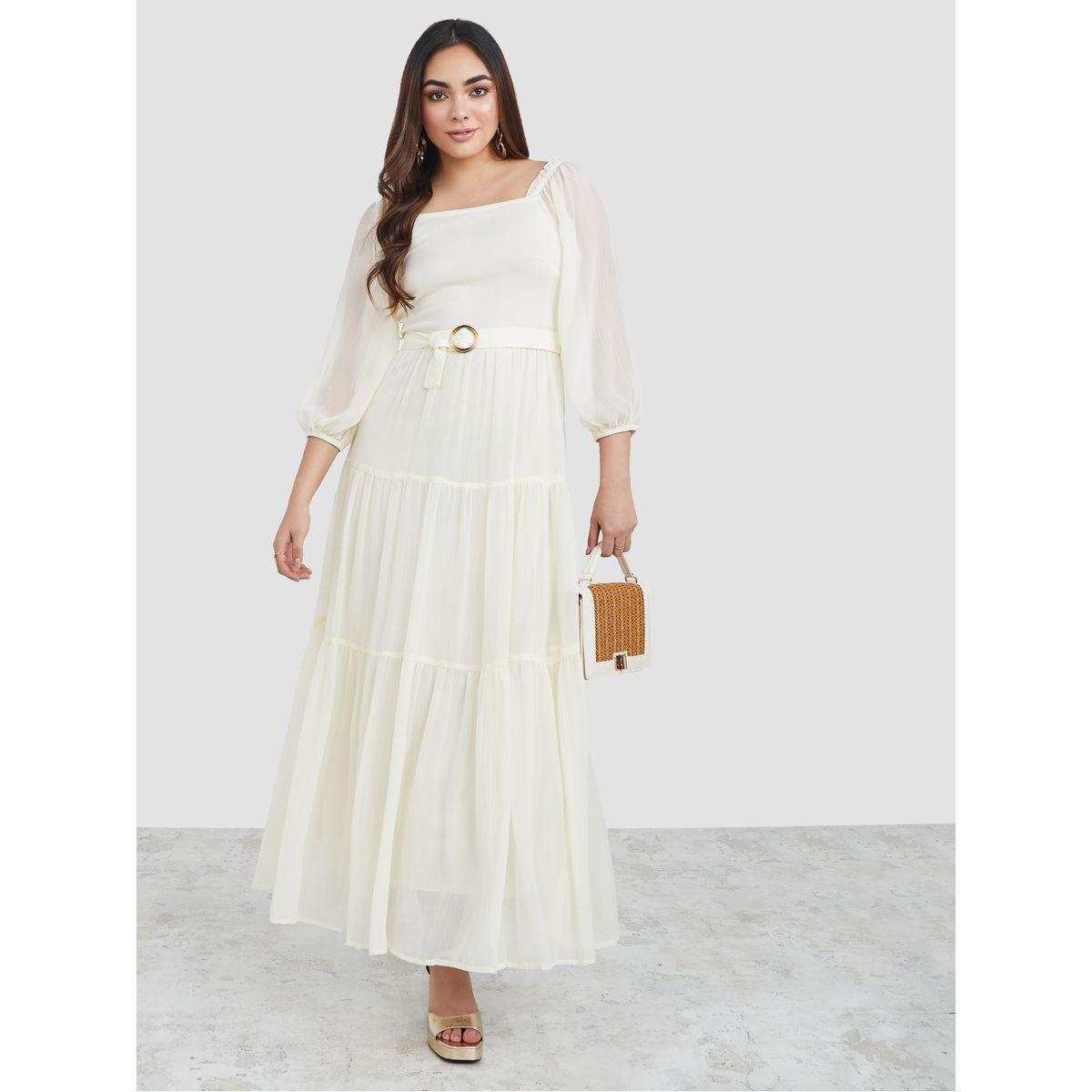 فستان طويل شيفون مزين بطيات-women-clothing-dresses-image-2