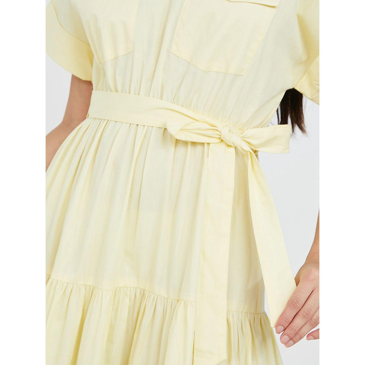 Styli Roll-Up Sleeve Flap Pocket Detail Tiered Maxi Dress-women-clothing-dresses-image-3