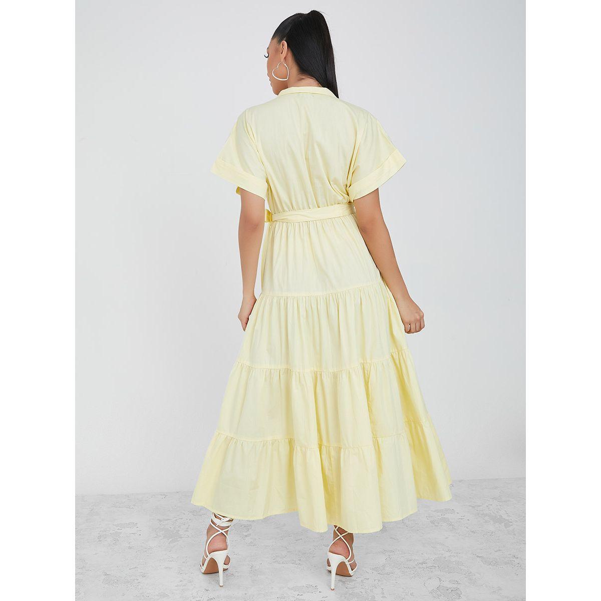 Styli Roll-Up Sleeve Flap Pocket Detail Tiered Maxi Dress-women-clothing-dresses-image-4