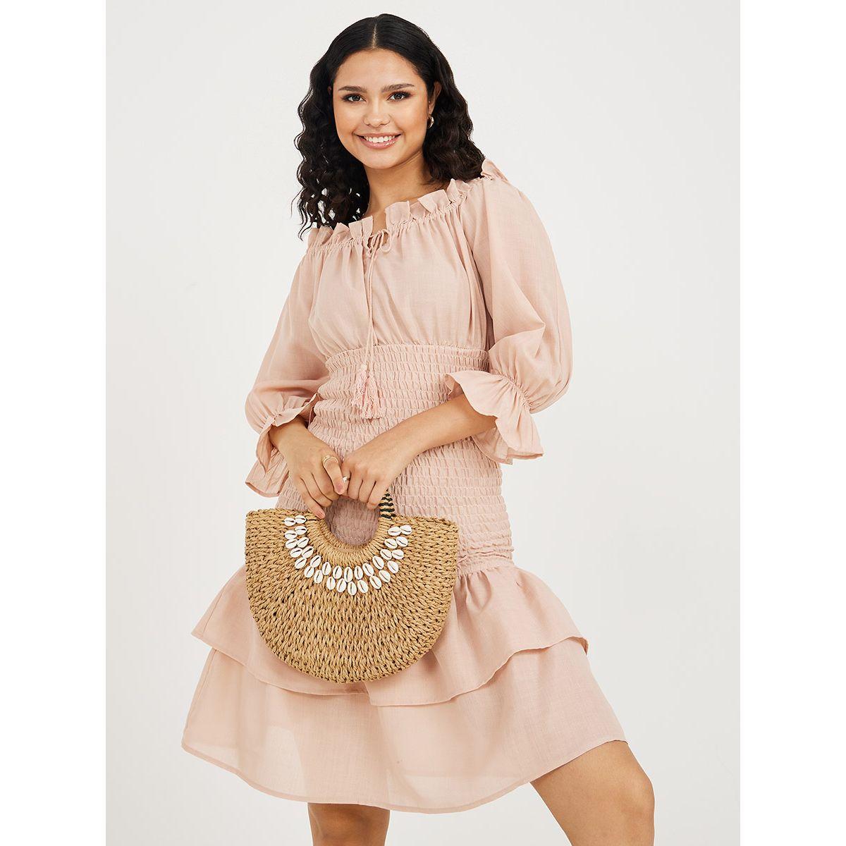 فستان كاجوال بتفاصيل مزمومة-women-clothing-dresses-image-1