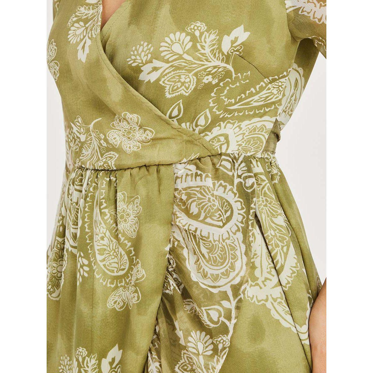 Styli 3/4 Sleeves Paisley Print Asymmetric Wrap Midi Dress-women-clothing-dresses-image-3