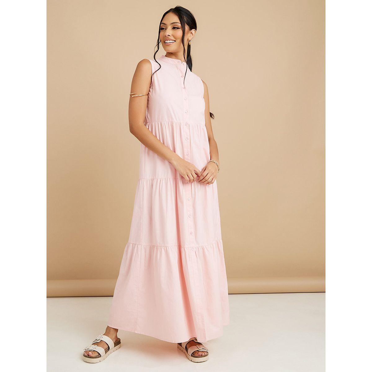 Styli Sleeveless Button Through Cotton Tiered Maxi Dress-women-clothing-dresses-image-2