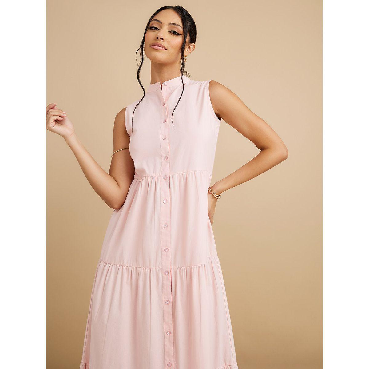 Styli Sleeveless Button Through Cotton Tiered Maxi Dress-women-clothing-dresses-image-3