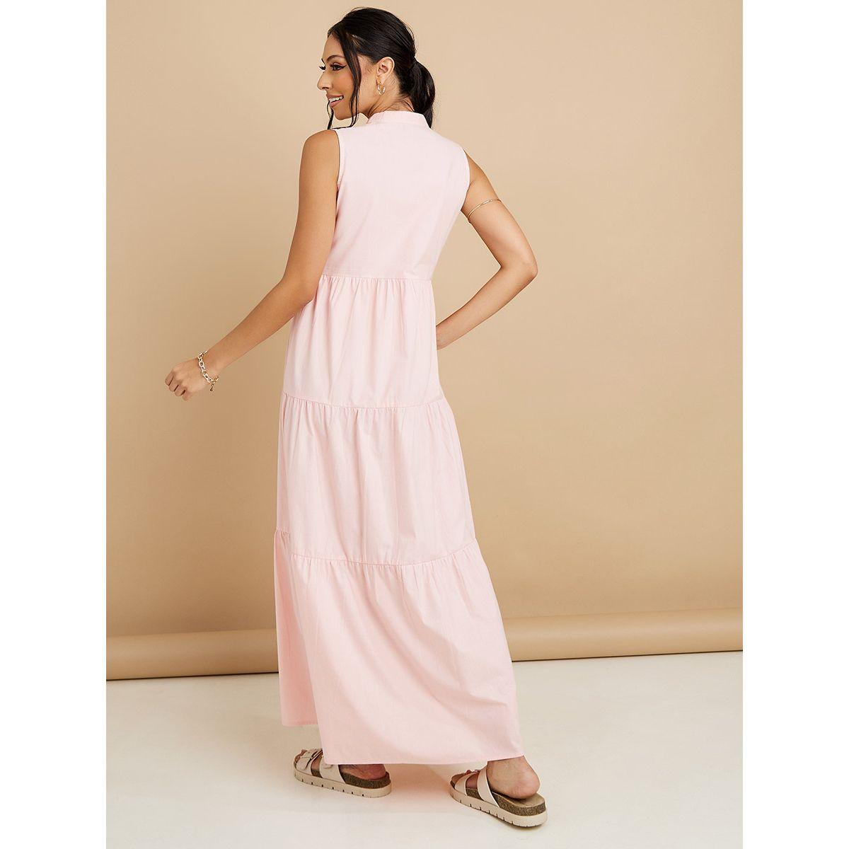Styli Sleeveless Button Through Cotton Tiered Maxi Dress-women-clothing-dresses-image-5