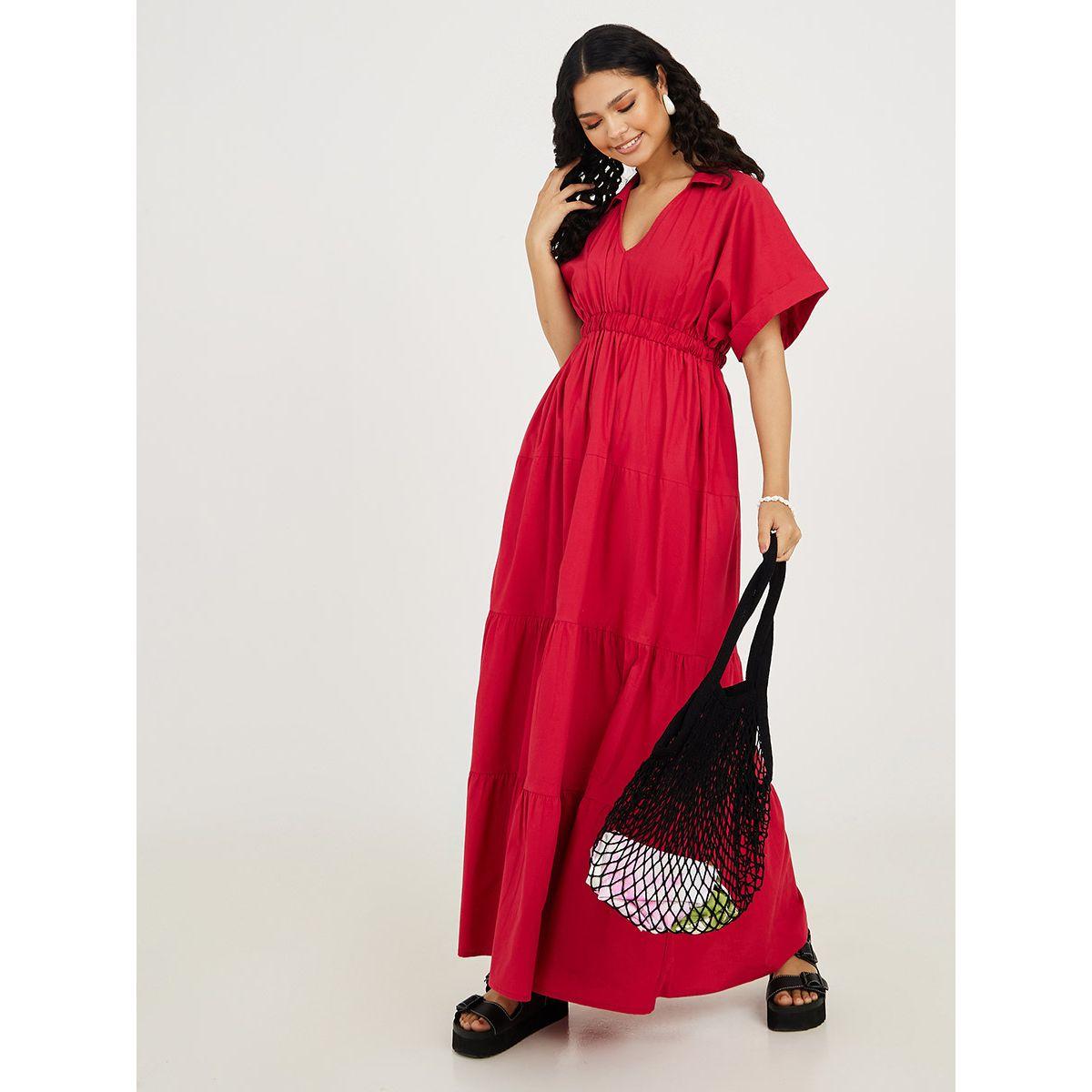Styli Short Sleeves Empire Waist Tiered Maxi Dress-women-clothing-dresses-image-1