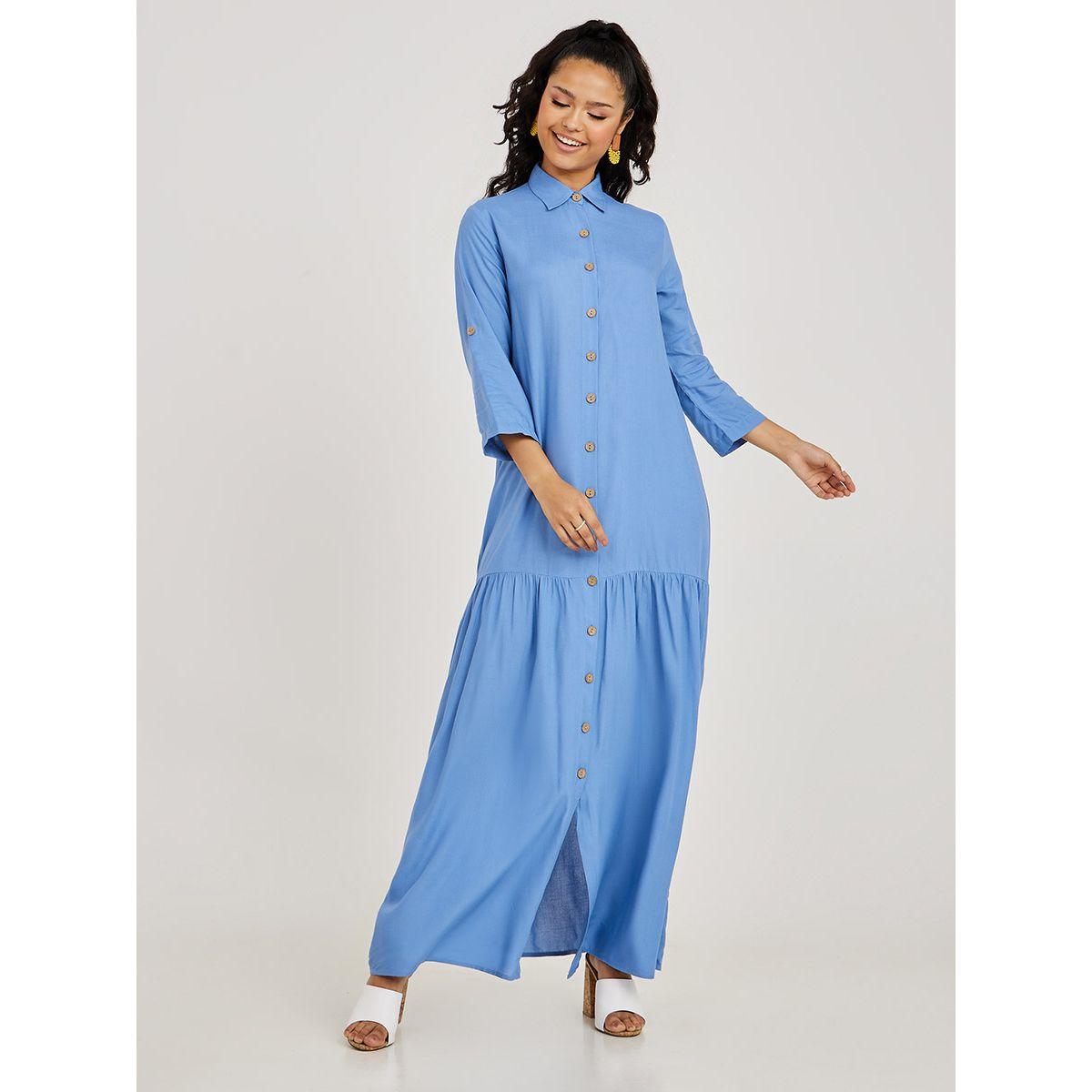 Styli Roll-Up Sleeves Button Through Shirt Maxi Dress-women-clothing-dresses-image-2
