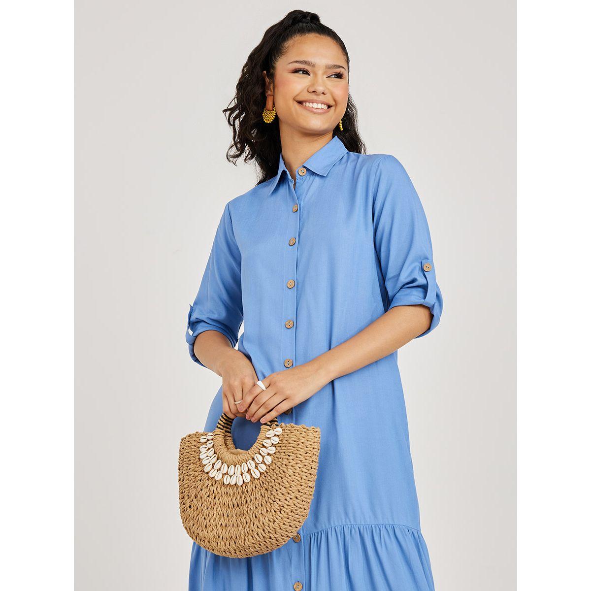 Styli Roll-Up Sleeves Button Through Shirt Maxi Dress-women-clothing-dresses-image-3