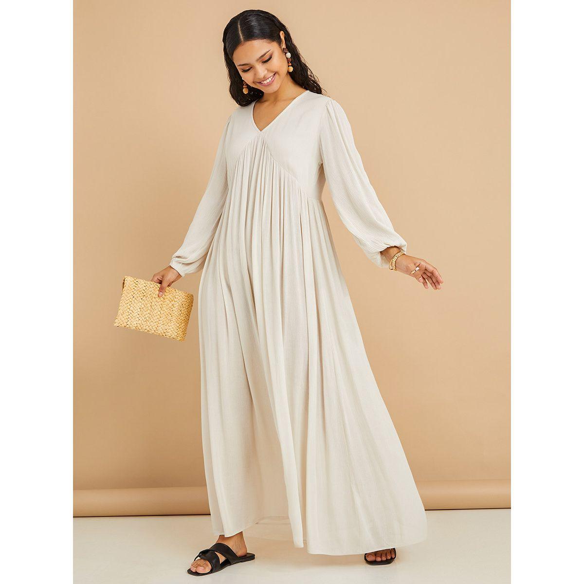 Styli Long Volume Sleeves Textured A-Line Maxi Dress-women-clothing-dresses-image-1