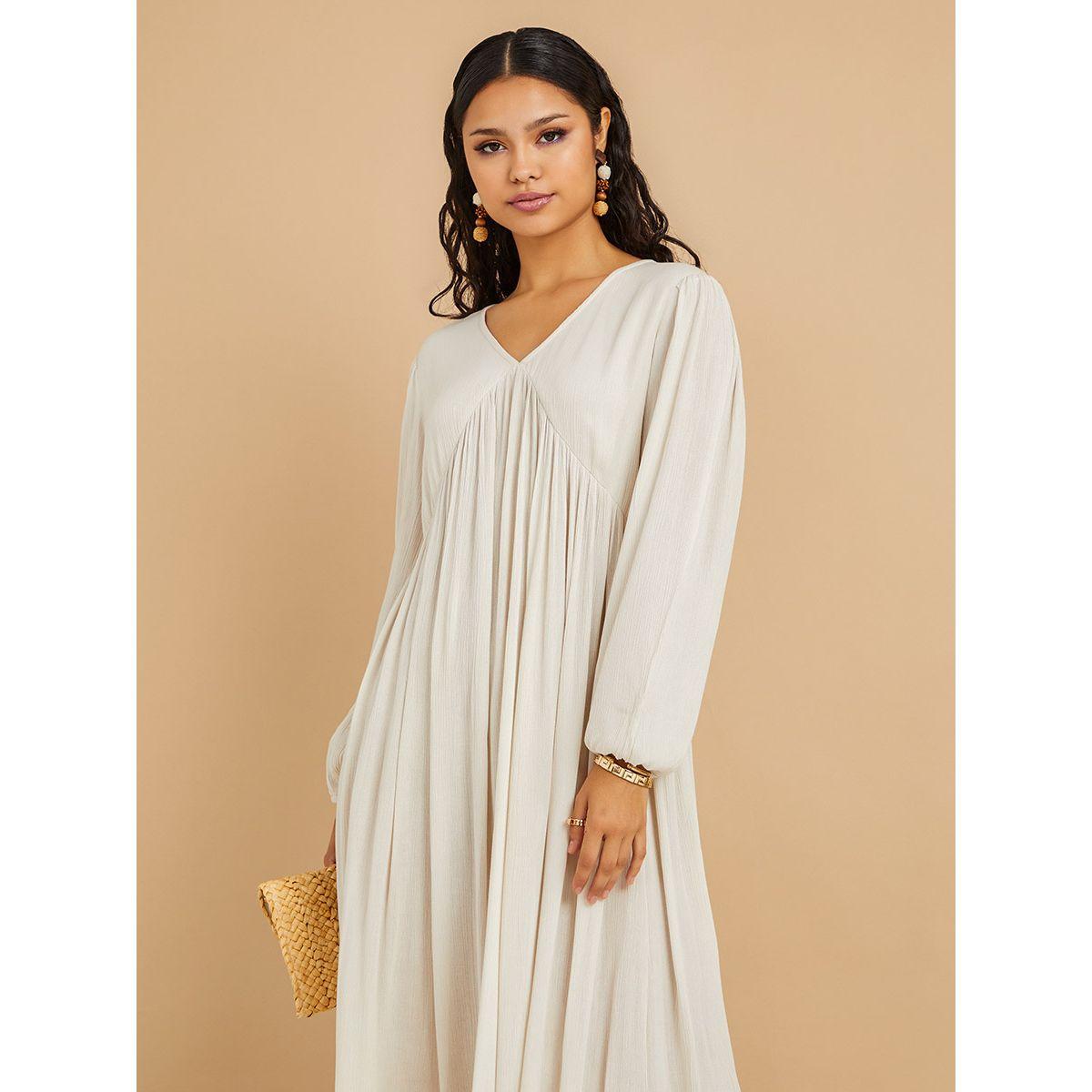 Styli Long Volume Sleeves Textured A-Line Maxi Dress-women-clothing-dresses-image-2