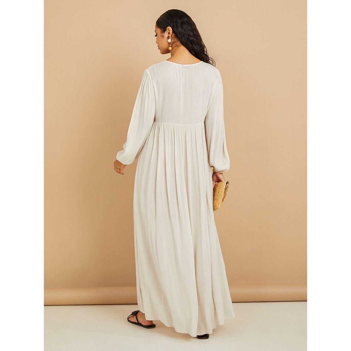 Styli Long Volume Sleeves Textured A-Line Maxi Dress-women-clothing-dresses-image-4