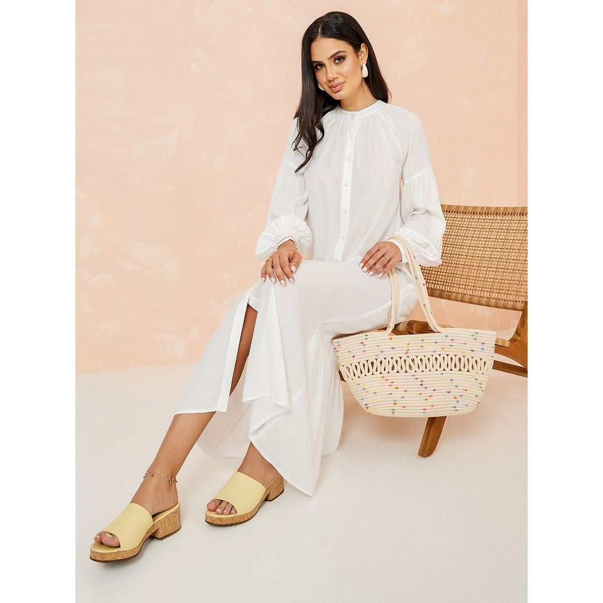 Styli Long Volume Sleeves Shirt Maxi Dress with Slip-Pocket-women-clothing-dresses-image-1