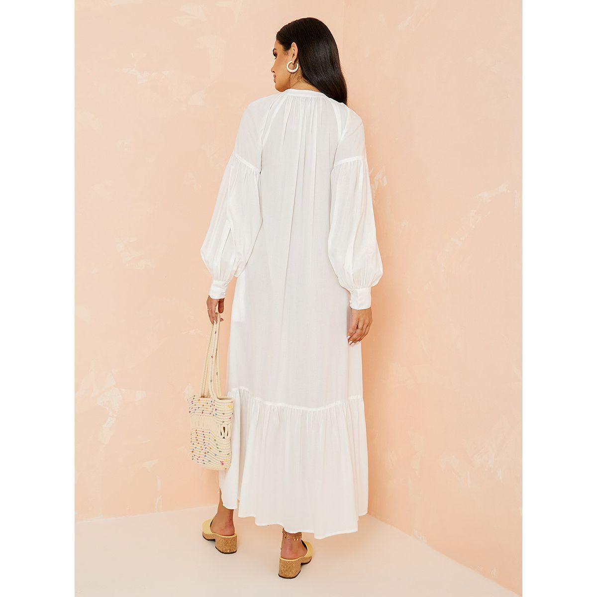 Styli Long Volume Sleeves Shirt Maxi Dress with Slip-Pocket-women-clothing-dresses-image-5