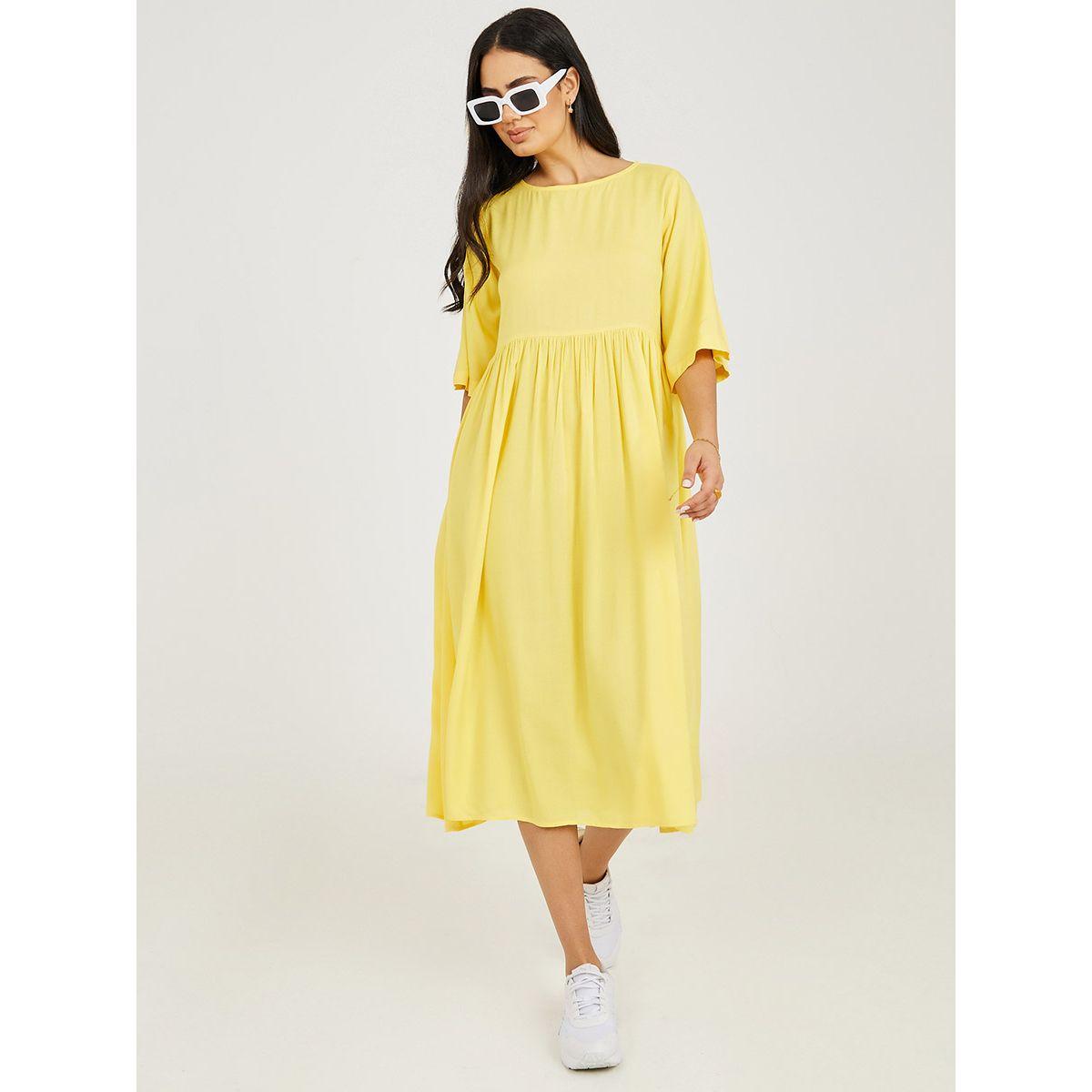 فستان ميدي بياقة دائرية-women-clothing-dresses-image-1