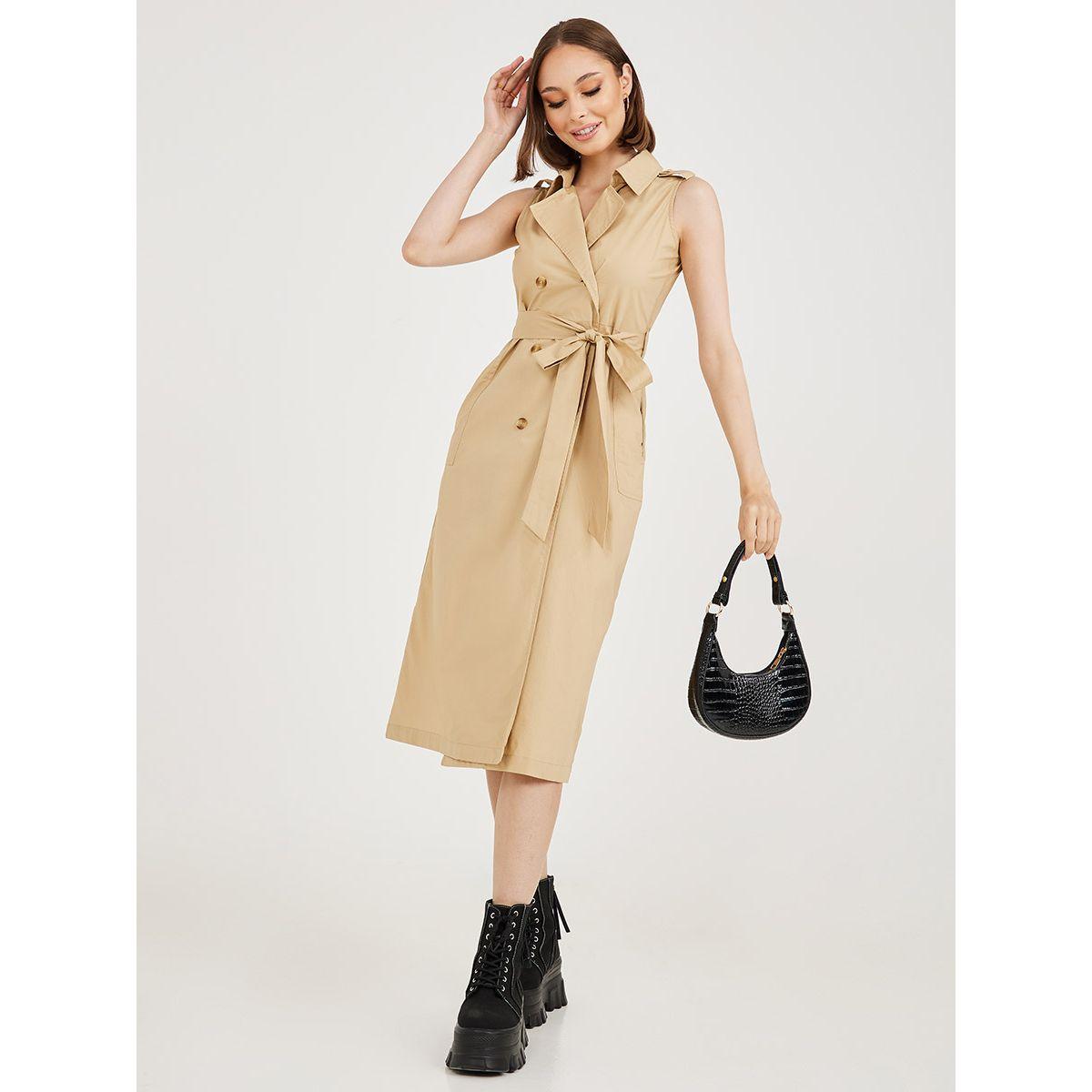 Styli Sleeveless Double Breasted Blazer Midi Dress with Waist Tie Up-women-clothing-dresses-image-1
