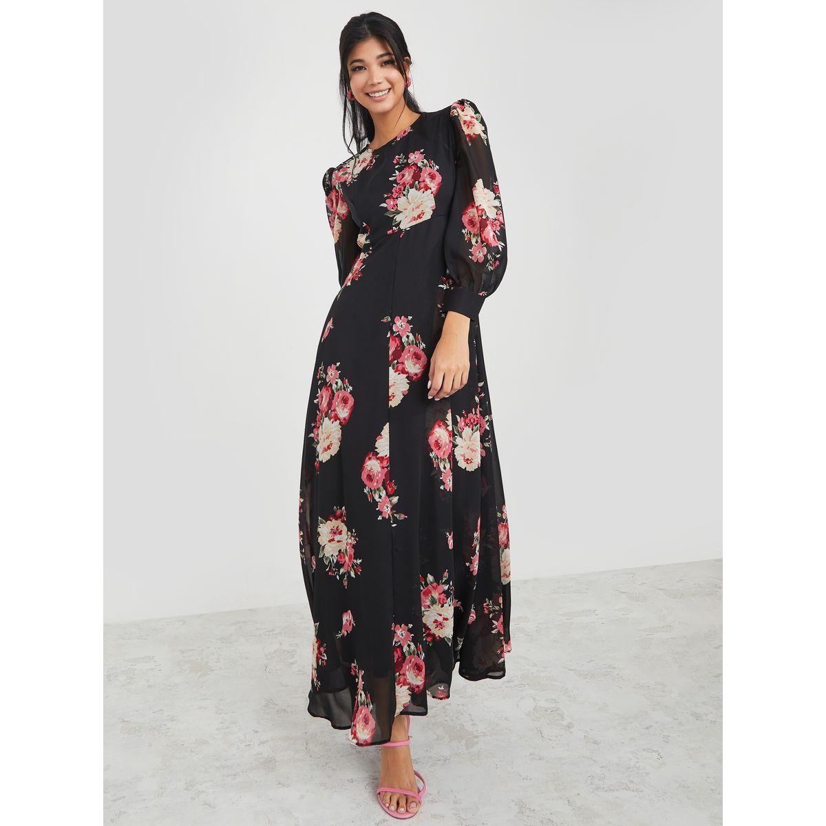 Styli Long Sleeves Cut-Out Back Detail Floral A-Line Maxi Dress-women-clothing-dresses-image-1