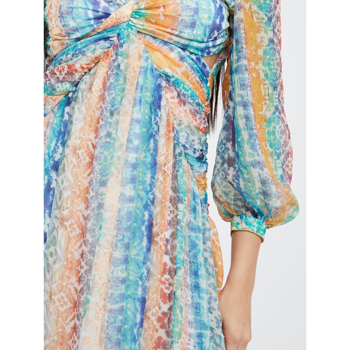 Styli 3/4 Sleeves Cut-Out Back Detail Printed A-Line Maxi Dress-women-clothing-dresses-image-3